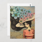 Vrouw in een bloemenPet Briefkaart (Voorkant / Achterkant)