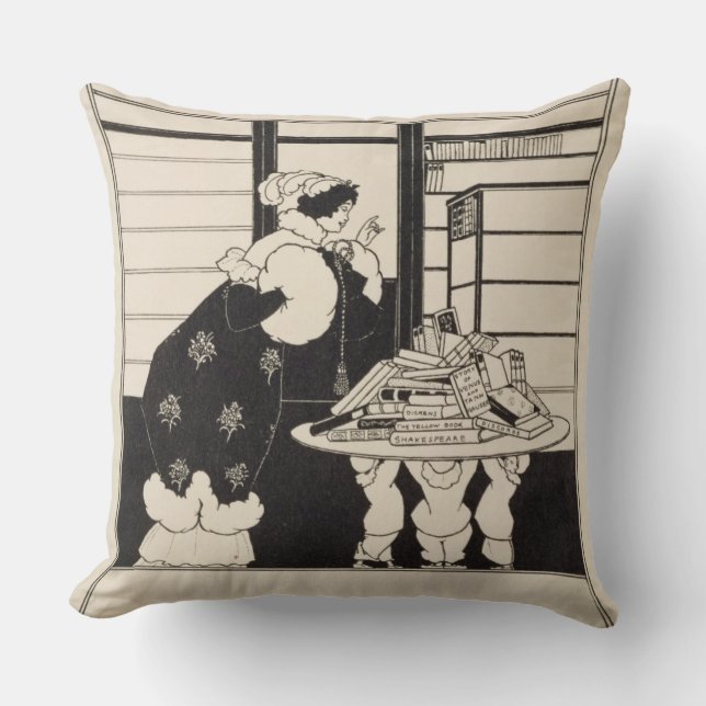 Vrouw in een boekwinkel, ontwerp voor een 'Gele Bo Kussen (Voorkant)