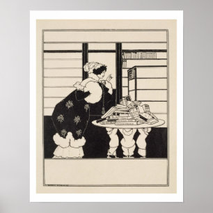 Vrouw in een boekwinkel, ontwerp voor een 'Gele Bo Poster