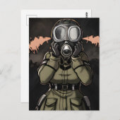 Vrouw in een Briefkaart met een gasmasker (Voorkant / Achterkant)