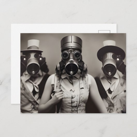 Vrouw in een Briefkaart met een gasmasker (Voorkant / Achterkant)