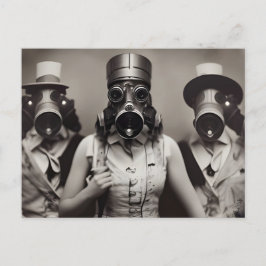 Vrouw in een Briefkaart met een gasmasker