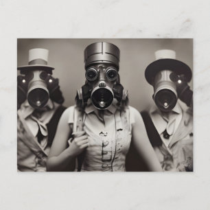 Vrouw in een Briefkaart met een gasmasker