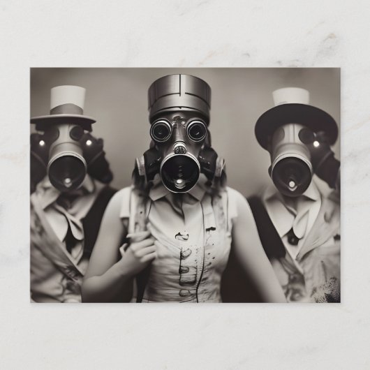 Vrouw in een Briefkaart met een gasmasker (Voorkant)