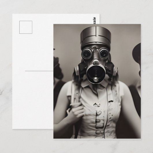Vrouw in een Briefkaart met een gasmasker (Voorkant / Achterkant)