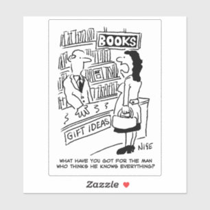 Vrouw in een Cartoon in de boekhandel. Sticker