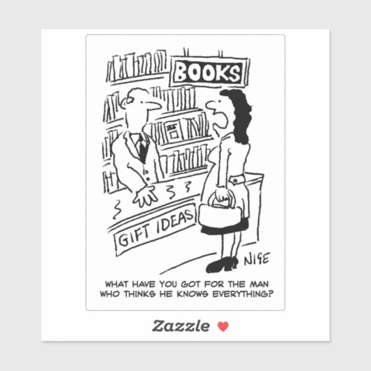 Vrouw in een Cartoon in de boekhandel. Sticker (Vel)