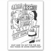 Vrouw in een Cartoon in de boekhandel. Sticker (Voorkant)