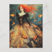 Vrouw in een Fish Scale Dress Mode met goudvis Briefkaart (Voorkant)