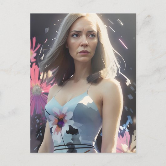 Vrouw in een Floral Dress Briefkaart (Voorkant)