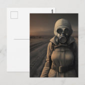 Vrouw in een gasmasker, apocalyptische kunst briefkaart (Voorkant / Achterkant)