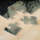 Vrouw in een gasmasker met bloemen legpuzzel (Zijkant)