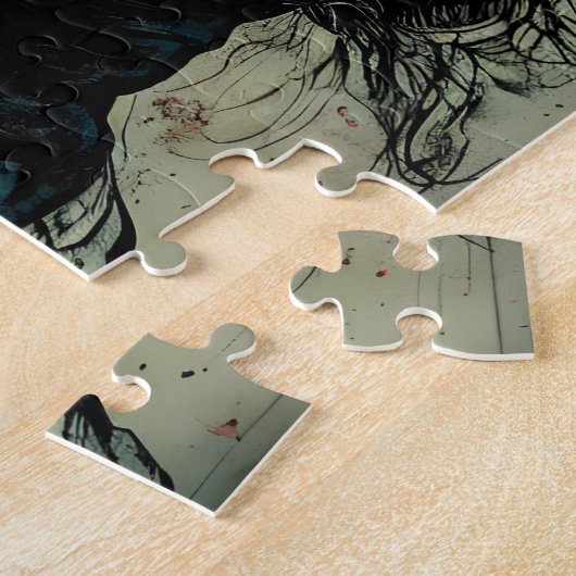 Vrouw in een gasmasker met bloemen legpuzzel (Zijkant)