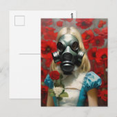 Vrouw in een Gasmasker Rode Bloemen Briefkaart (Voorkant / Achterkant)