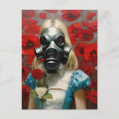 Vrouw in een Gasmasker Rode Bloemen Briefkaart (Voorkant)