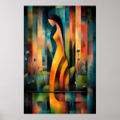 Vrouw in een gele jurk - kubistische minimalistisc poster (Voorkant)