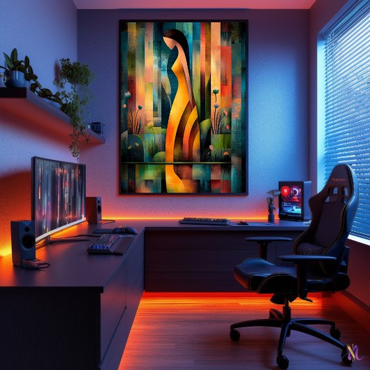 Vrouw in een gele jurk - kubistische minimalistisc poster