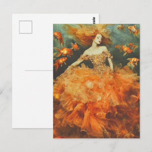 Vrouw in een GoldFish Dress Mode Briefkaart