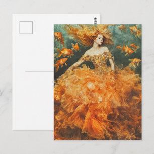 Vrouw in een GoldFish Dress Mode Briefkaart