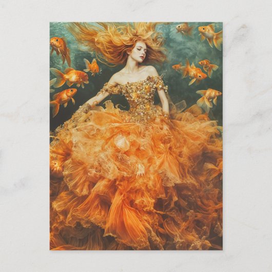 Vrouw in een GoldFish Dress Mode Fantasy Briefkaart (Voorkant)