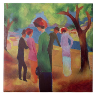 Vrouw in een groene jas, 1913 tegeltje