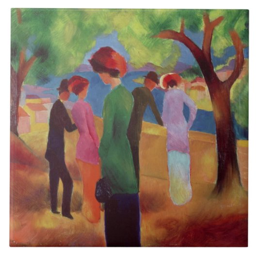 Vrouw in een groene jas, 1913 tegeltje (Voorkant)