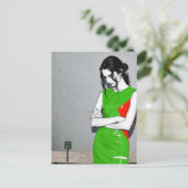 Vrouw in een groene jurk briefkaart (Staand voorkant)