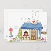 Vrouw in een koffiewinkel briefkaart (Voorkant / Achterkant)