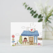Vrouw in een koffiewinkel briefkaart (Staand voorkant)