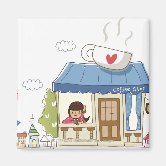 Vrouw in een koffiewinkel magneet (Voorkant)