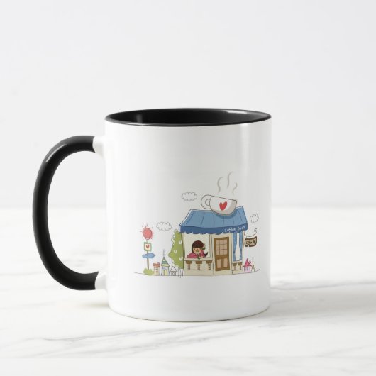 Vrouw in een koffiewinkel mok (Links)