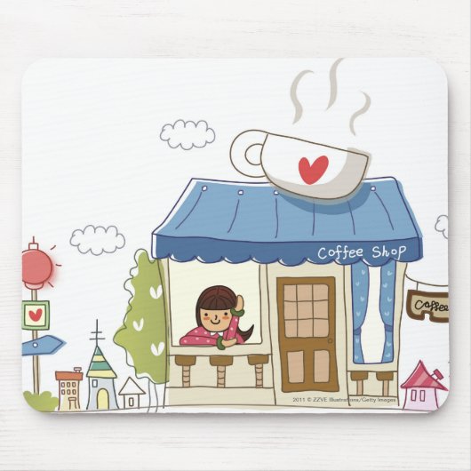 Vrouw in een koffiewinkel muismat (Voorkant)