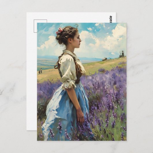 Vrouw in een lavendelveld briefkaart (Voorkant / Achterkant)