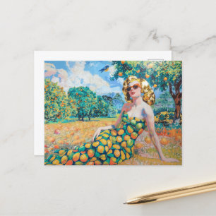 Vrouw in een Oranje Grove Briefkaart