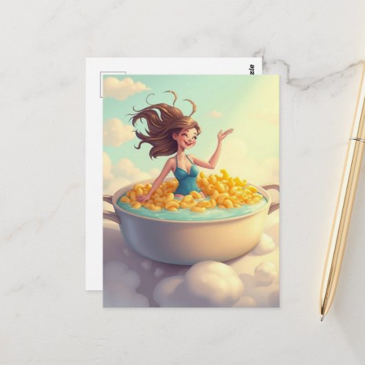 vrouw in een ovenschotel zwembad briefkaart (Voorkant / Achterkant in situ)