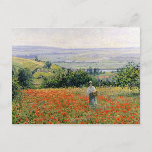 Vrouw in een papaverveld briefkaart