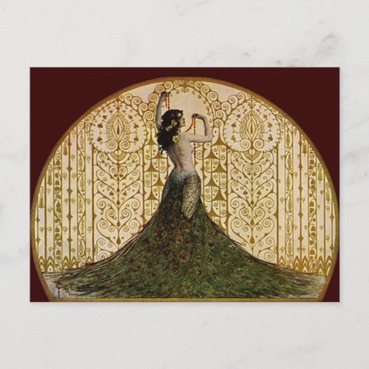 Vrouw in een Peacock Skirt Briefkaart (Voorkant)