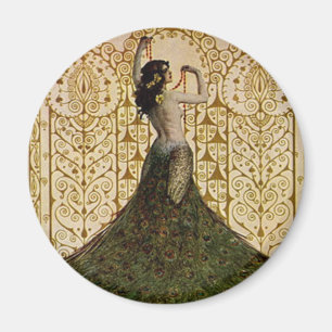 Vrouw in een Peacock Skirt Magneet