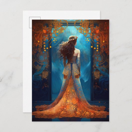 Vrouw in een prachtig dress-Briefkaart met fantasy Briefkaart (Voorkant / Achterkant)