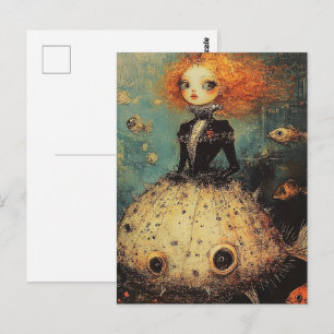 Vrouw in een Puffer Fish Dress Mode Briefkaart