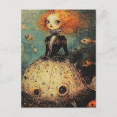 Vrouw in een Puffer Fish Dress Mode Briefkaart (Voorkant)