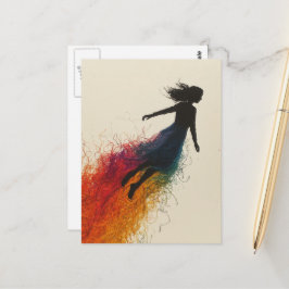 Vrouw in een regenboogjurk briefkaart