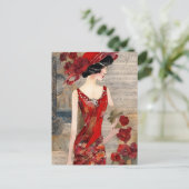 Vrouw in een rode jurk Mixed Media Briefkaart (Staand voorkant)