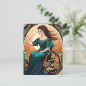 Vrouw in een rolstoel danst vrolijk briefkaart (Staand voorkant)