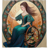 Vrouw in een rolstoel danst vrolijk douchegordijn (Voorkant)