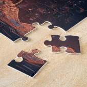 Vrouw in een rolstoel danst vrolijk legpuzzel (Zijkant)