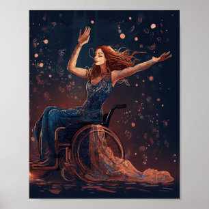 Vrouw in een rolstoel danst vrolijk poster