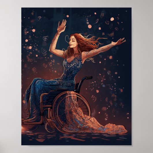 Vrouw in een rolstoel danst vrolijk poster (Voorkant)