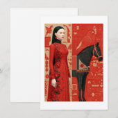 Vrouw in een rood bloemige jurk & zwart paard (Voorkant / Achterkant)