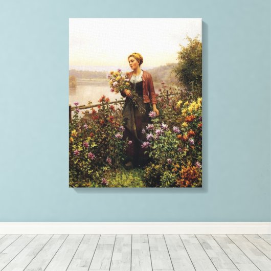 Vrouw in een Tuin door Daniel Ridgway Knight Canvas Afdruk (Insitu (Houten vloer))